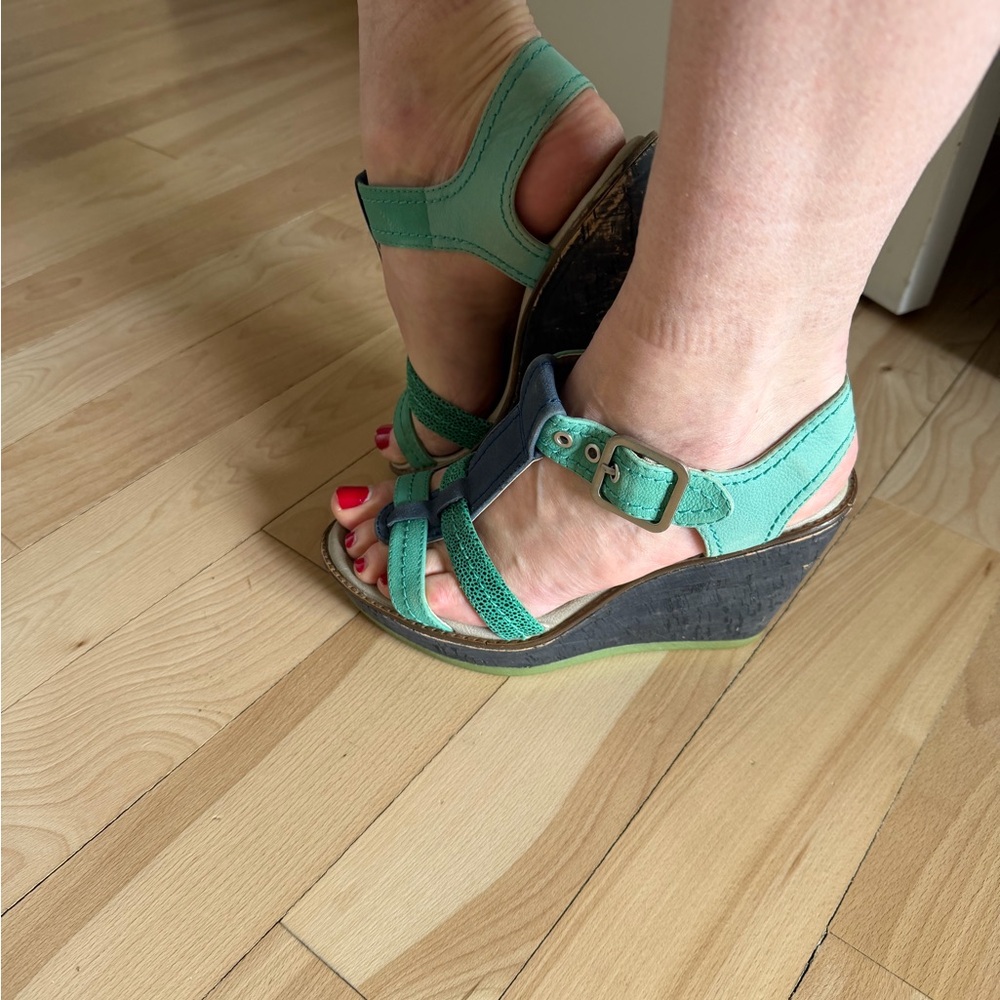 Hush Puppies Mint Green Strappy Wedge Sandals with Buckle